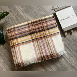 H&M Neutral Multicolor Plaid Blanket Scarf Brown Yellow Black White. NWT!